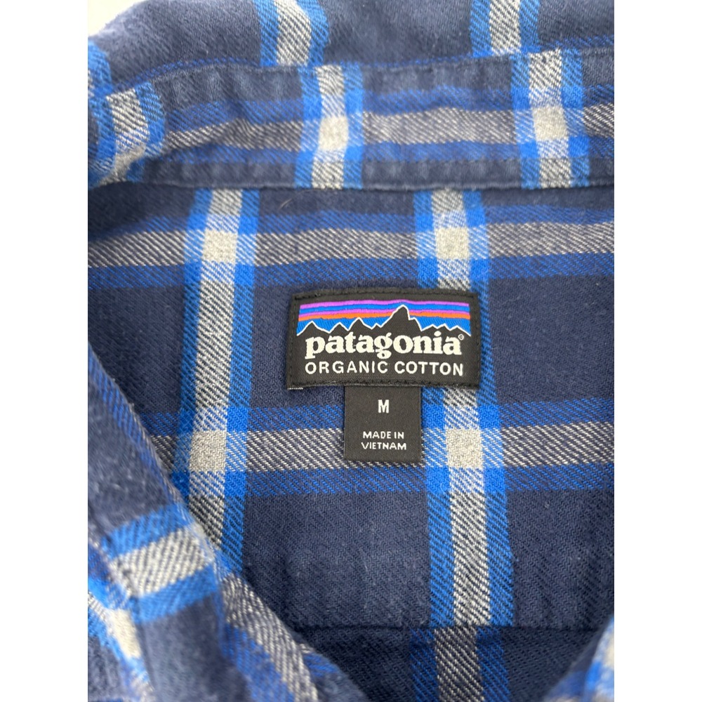 Patagonia Mens Organic Cotton Flannel Shirt Blue Grey Plaid Size M Long Sleeve - Picture 7 of 11